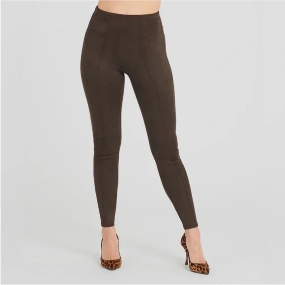 Spanx Faux Suede Leggings Women's Medium Chocolate Brown - Picture 3 of 9